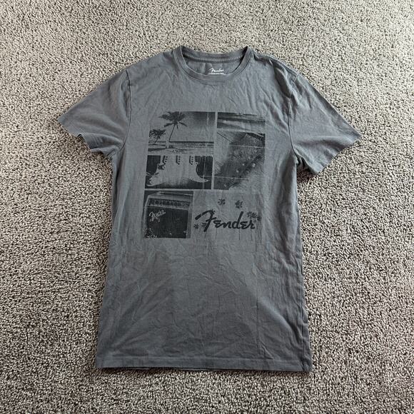 Fender Shirt Mens Small Gray Black Guitar Amp Palm Tree Beach Short Sleeve - Picture 1 of 10